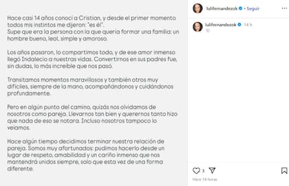 Luli Fernández confirmó su separación Cristian Cúneo Libarona