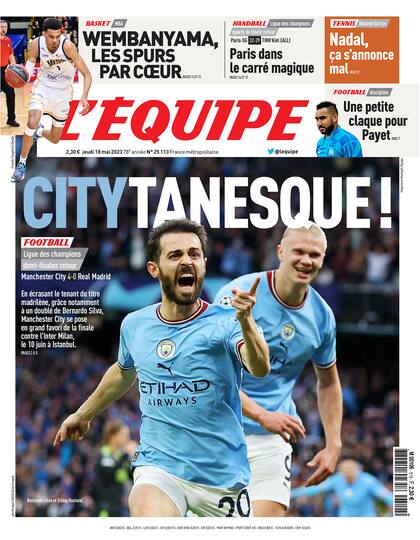 L´equipe
Tapa de la victoria del Manchester City al Real Madrid en la semifinal de la Champions League