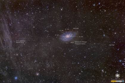 M33, NGC 598, Galaxia del Triángulo. Es una galaxia espiral localizada en la constelación de Triangulum. Se encuentra a 2,8 millones años luz