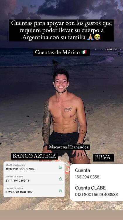 Macarena difundió, además, datos para colaborar con el traslado del cuerpo