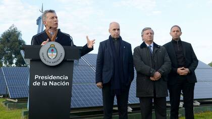 Macri presentó en mayo pasada un plan nacional de energías renovables junto a Larreta y los ministros Aranguren (Energía) y Bergman (Ambiente)