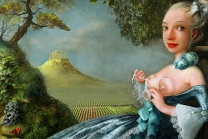Madame de Pompadour tenía tetas tan hermosas que supuestamente Luis XV las usó de molde para la famosa copa de espumoso que lleva su nombre. La artista Lisa Falzon reflejó la historia en este dibujo.