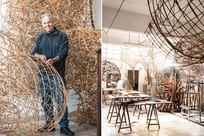 Madanes, en su taller, rodeado de la materia prime que es inspiración y protagonista de su obra