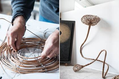 Madanes trabajando con aros de mimbre