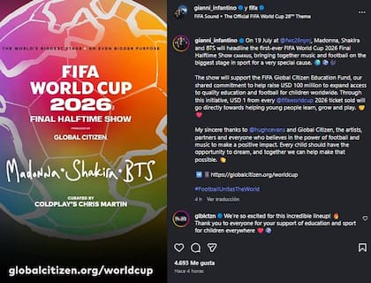 Madonna, BTS y Shakira encabezarán el primer espectáculo del descanso de una final de la Copa Mundial.