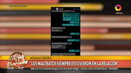 Magalí Mora mostró capturas de pantalla de intercambios por WhatsApp que tuvo con su expareja