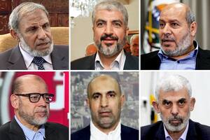 Mahmoud al-Zahar, Khaled Meshaal, Khalil al-Hayya, Mousa Abu Marzouk, Zaher Jabarin y Yahya Sinwar