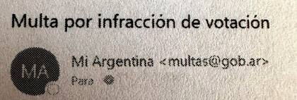 Mail falso por supuestas multas por no asistir a votar. Las personas deben descartarlo y no clickear ningún enlace