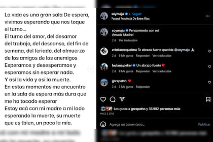 Maju Lozano despidió a su madre en las redes sociales (Foto Instagram @soymaju)
