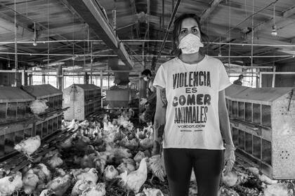 Malena Blanco participó del rescate de gallinas abandonadas sin agua ni comida por la empresa Cresta Roja. 