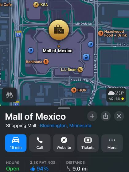 Mall of America aparecía como Mall of México, según un usuario