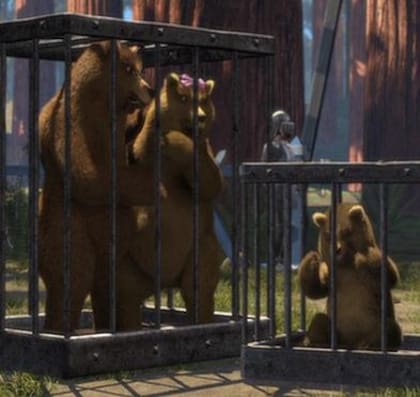 Mamá Oso, Papá Oso y Osito, enjaulados en "Shrek" (2001)