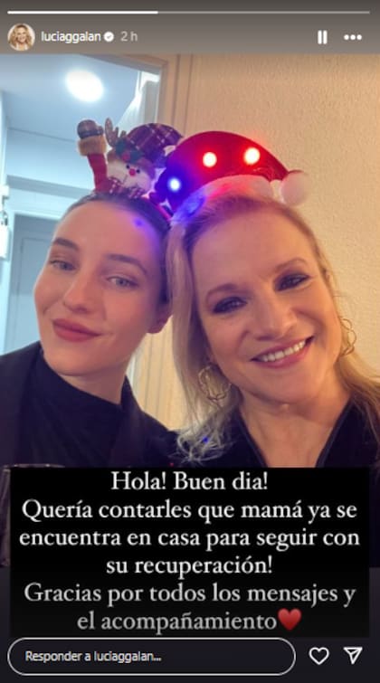 "Mamá ya se encuentra en casa para seguir con su recuperación", comunicó la hija de Lucía Galán (Foto: Instagram @luciaggalan)