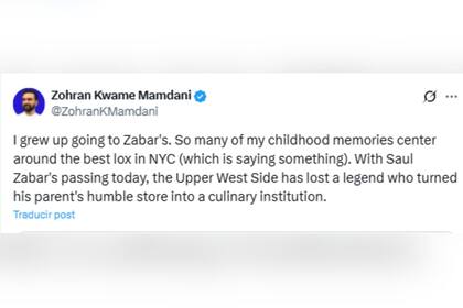 Mamdani lamentó el fallecimiento del propietario de Zabar's en Nueva York