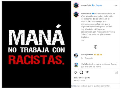 Maná se mostró en contra de la posición de Nicky Jam