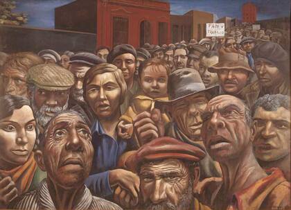 Manifestación (1934), de Antonio Berni, realizada en temple sobre arpillera