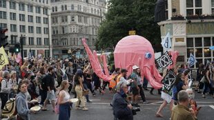 Manifestantes en Londres marchan contra la cría de pulpos; en otros países también ha habido protestas