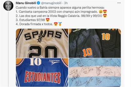 Manu Ginóbili compartió recuerdos de su carrera en un posteo en redes sociales