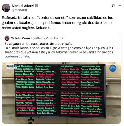 Manuel Adorni desestimó las acusaciones de la diputada con un mensaje sobre las obras de cordón cuneta (X, Manuel Adorni)