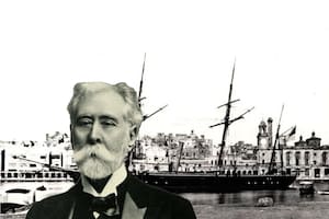 Manuel Quintana y el barco HMS Beacon, que se apostó en las costas de Rosario durante la disputa.