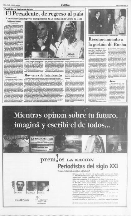 Manuel Rocha en una nota de La Nación, durante su estadía diplomática en la Argentina en la década de 1990