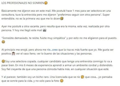 Manuela acudió a las redes sociales para contar su experiencia