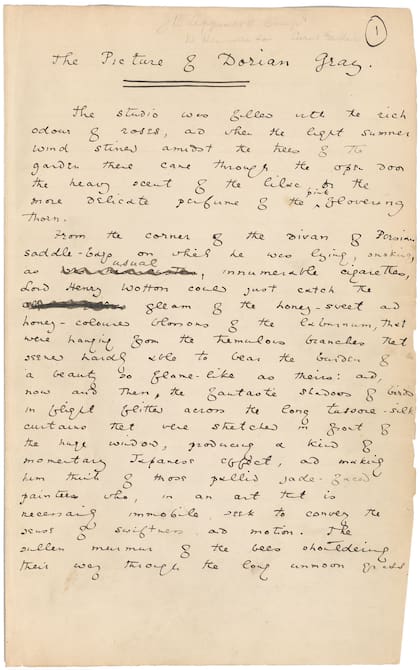 Manuscrito de El retrato de Dorian Gray de Oscar Wilde (1890).