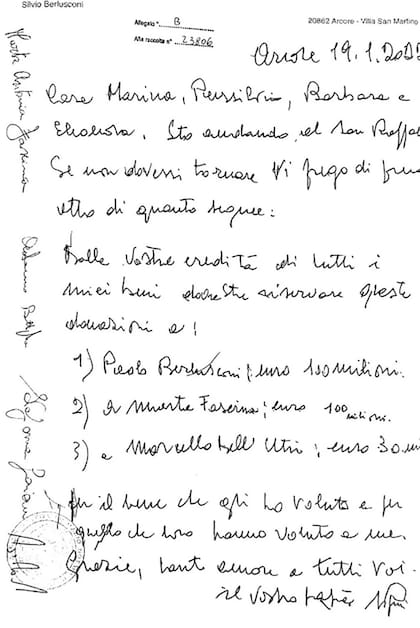 Manuscritos del testamento de Berlusconi