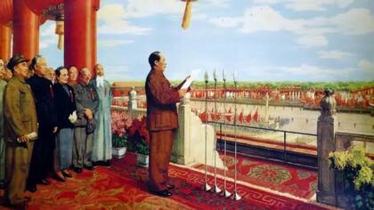 Mao proclamando el establecimiento de la República Popular de China el 1 de octubre de 1949.