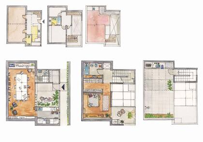 En tres pisos de 8x8,5m, una nueva escalera unificada y reubicada mejoró la circulación y la luminosidad. El taller (que también es living) y la cocina, hoy miran al patio a través de puertas-ventana y paños fijos.