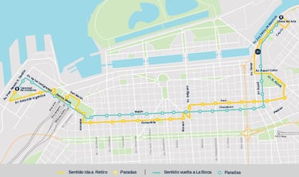 Mapa actualizado del recorrido del eBus hasta la Usina del Arte