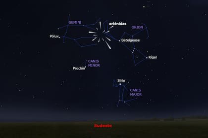 Mapa celeste para observar las Oriónidas (NASANET/IGN)