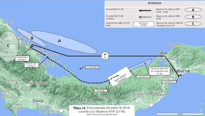 Mapa con las hipótesis de la caída del TC-48 elaborado por Guillermo Alonso Sarquiz