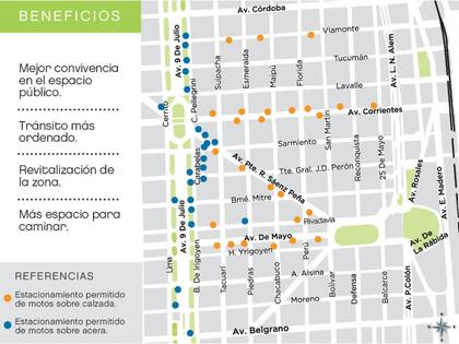 Mapa con los estacionamiento exclusivos para motos en la Ciudad