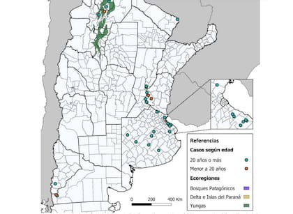 Mapa con zonas de casos en 2025