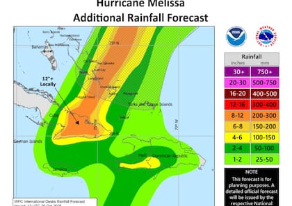 Mapa: cuál es la trayectoria del huracán Melissa tras tocar tierra en Cuba.