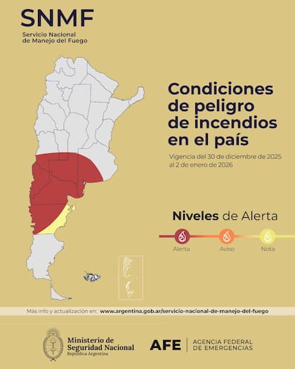 Mapa de alerta del Servicio Nacional de manejo del fuego