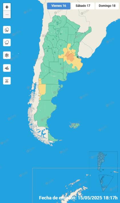 Mapa de alertas para el viernes 16 de mayo.