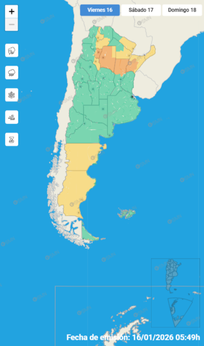 Mapa de alertas para este viernes.