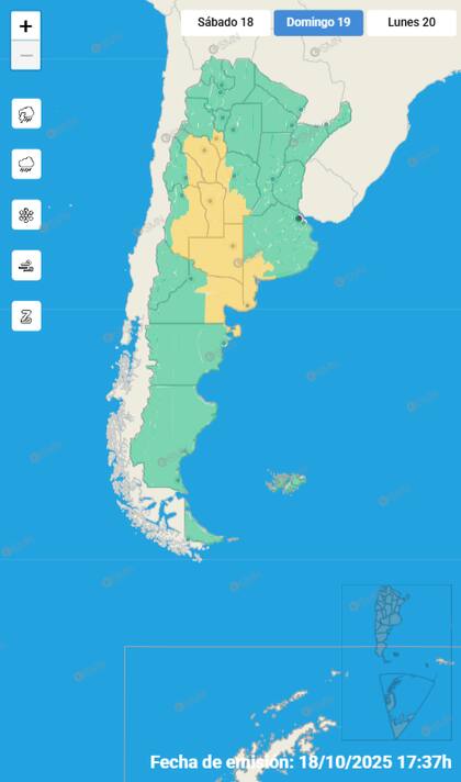 Mapa de alertas para este domingo 19 de octubre