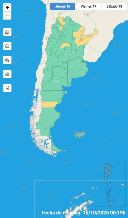 Mapa de alertas para este jueves 16 de octubre