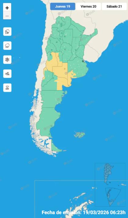 Mapa de alertas para este jueves 19 de marzo.