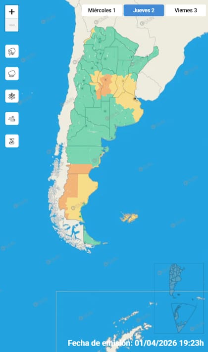 Mapa de alertas para este jueves 2 de abril