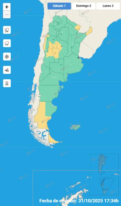 Mapa de alertas para este sábado 1 de noviembre