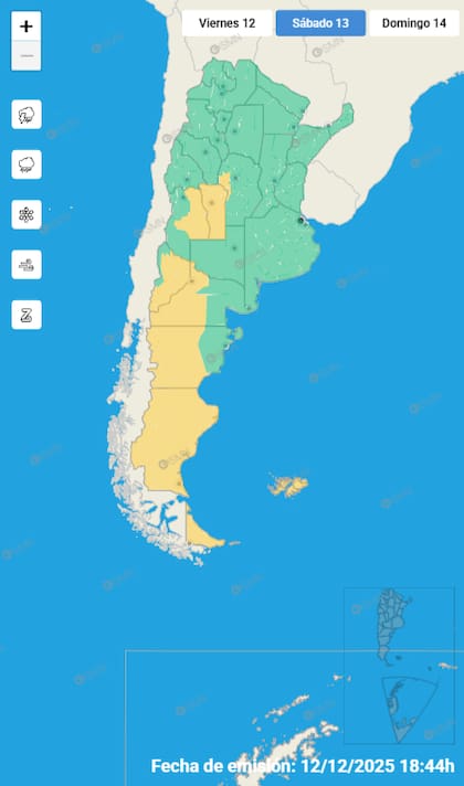 Mapa de alertas para este sábado 13 de diciembre