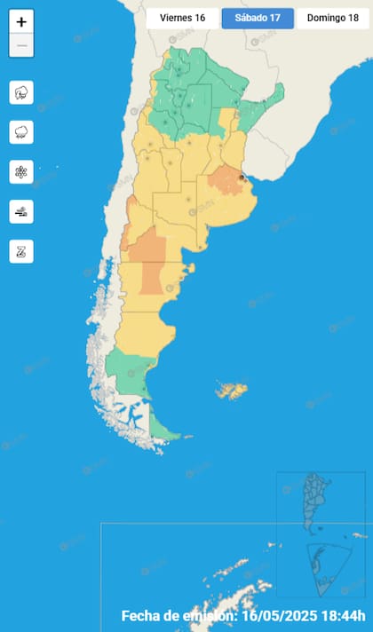Mapa de alertas para este sábado 17 de mayo