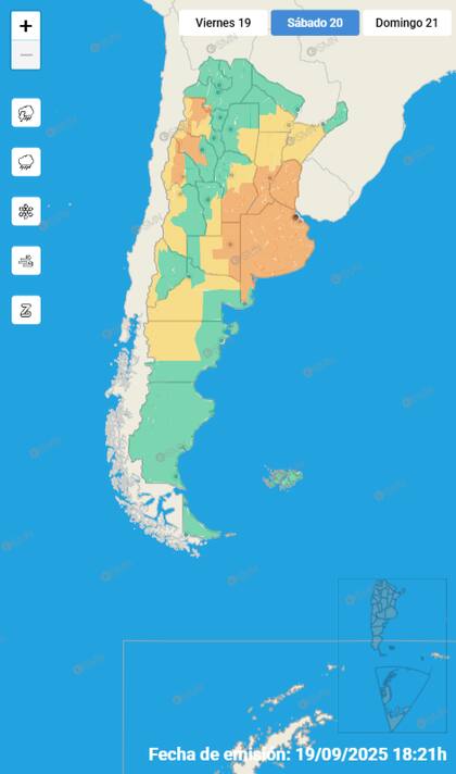 Mapa de alertas para este sábado 20 de septiembre