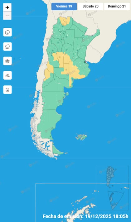 Mapa de alertas para este sábado 20 de diciembre