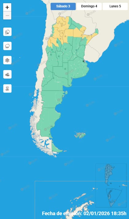 Mapa de alertas para este sábado 3 de enero