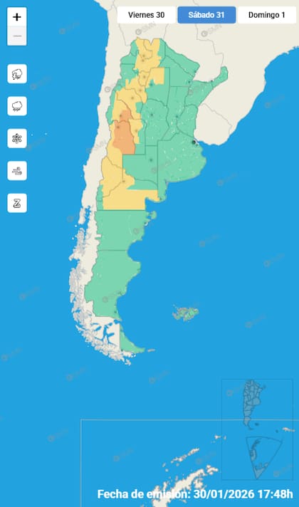 Mapa de alertas para este sábado 31 de enero